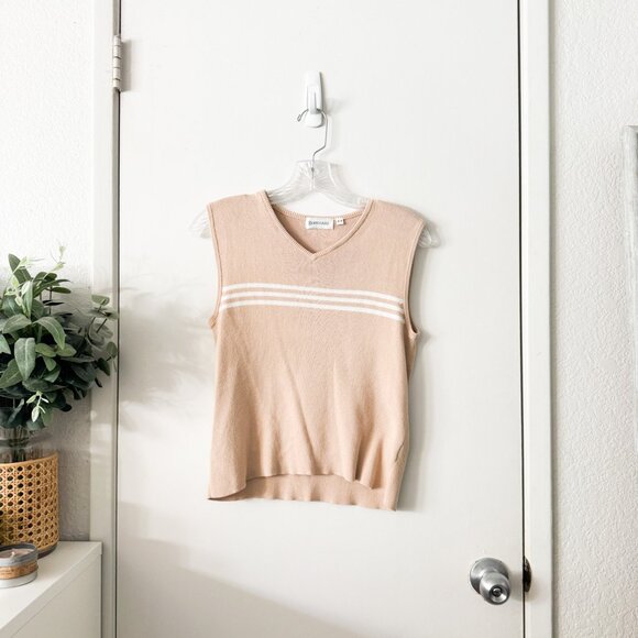 ☀️ VINTAGE BODYGUARD Knit Tan Beige Sweater Vest Medium Preppy Casual V Neck - Picture 1 of 7